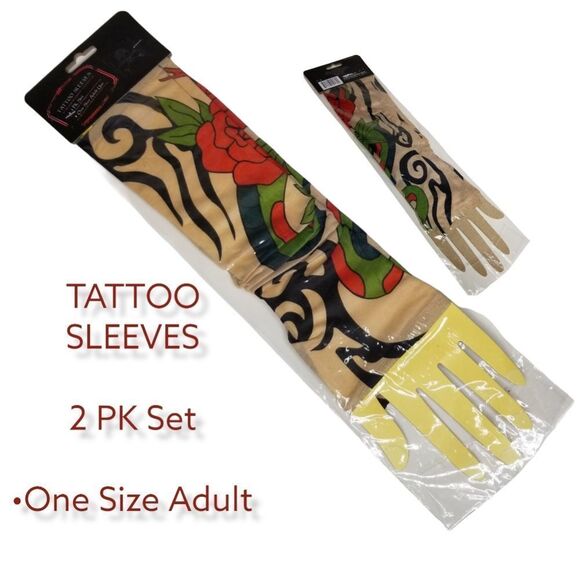 TATTOO Sleeves 2 Pack Set One Size Adult Red Roses NWT - Picture 1 of 3